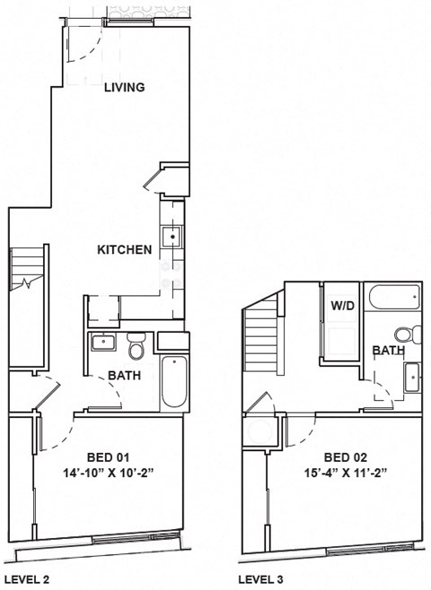 Floor plan for 2 beds, 2 baths, 979 sqft